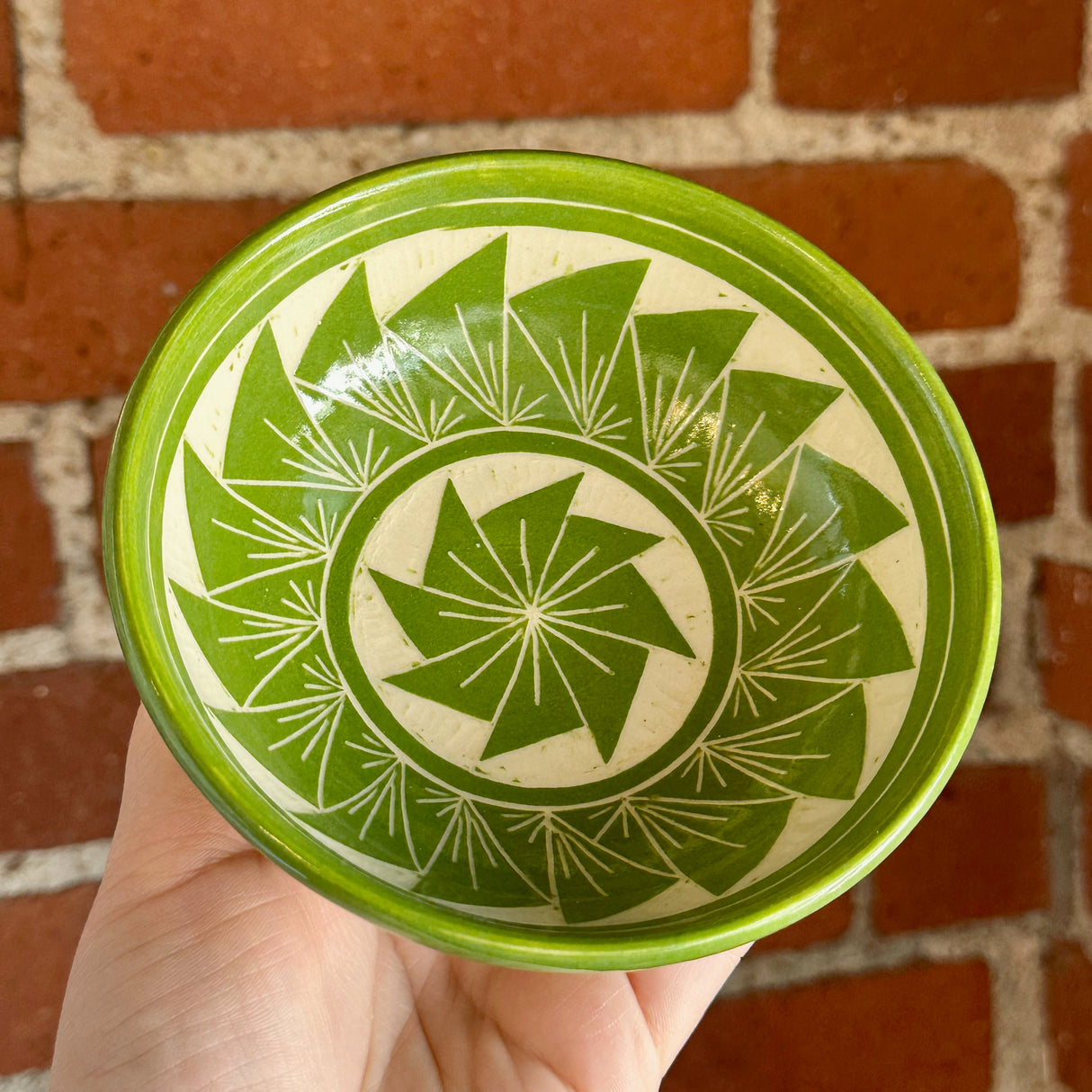 Grass Green Craved Triangle Bowl | Cindy Walker Davidson