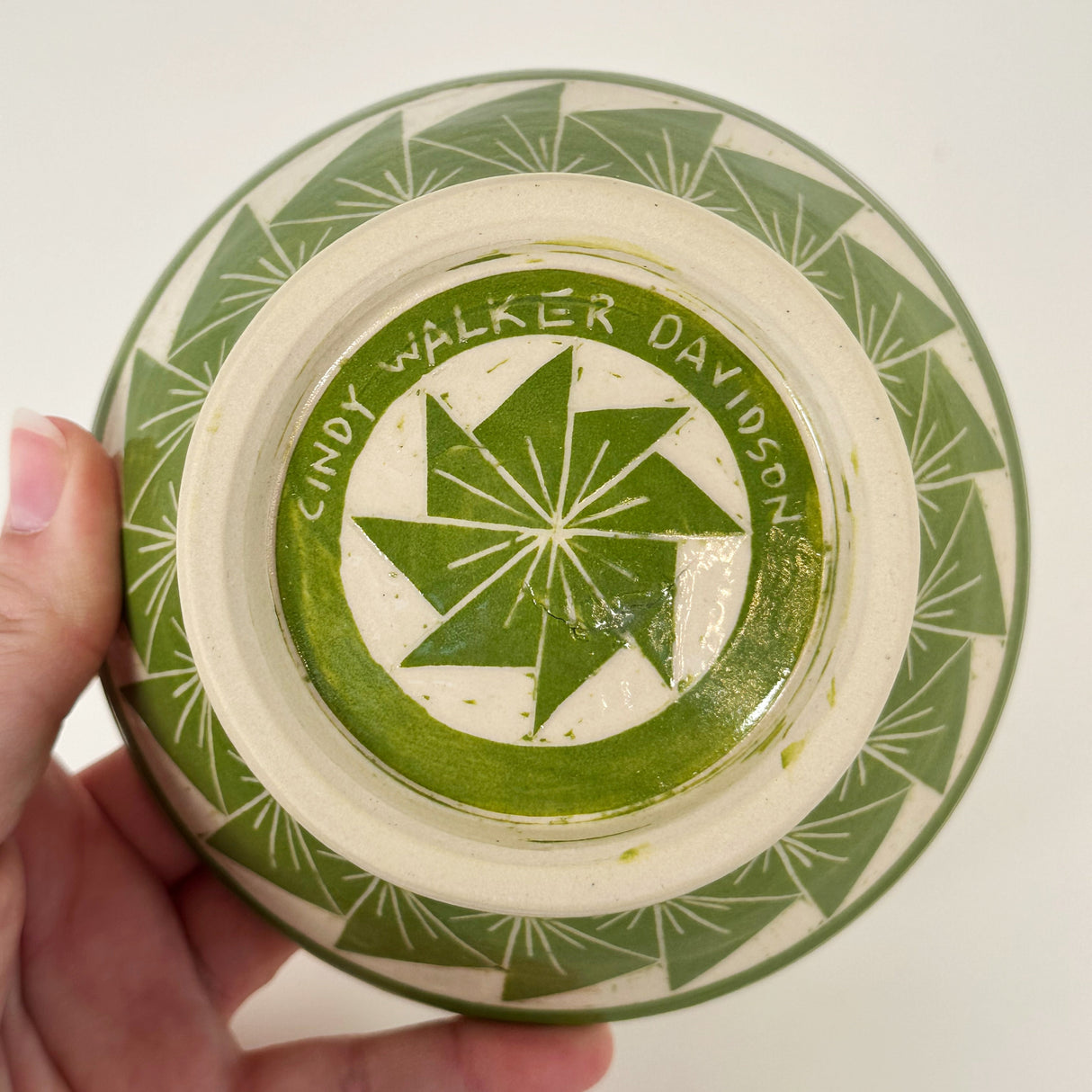 Grass Green Craved Triangle Bowl | Cindy Walker Davidson
