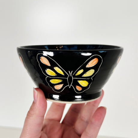 Yellow & Orange Sunflower Butterfly Carved Bowl | Cindy Walker Davidson