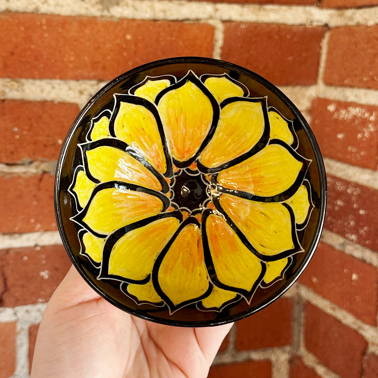 Yellow & Orange Sunflower Butterfly Carved Bowl | Cindy Walker Davidson