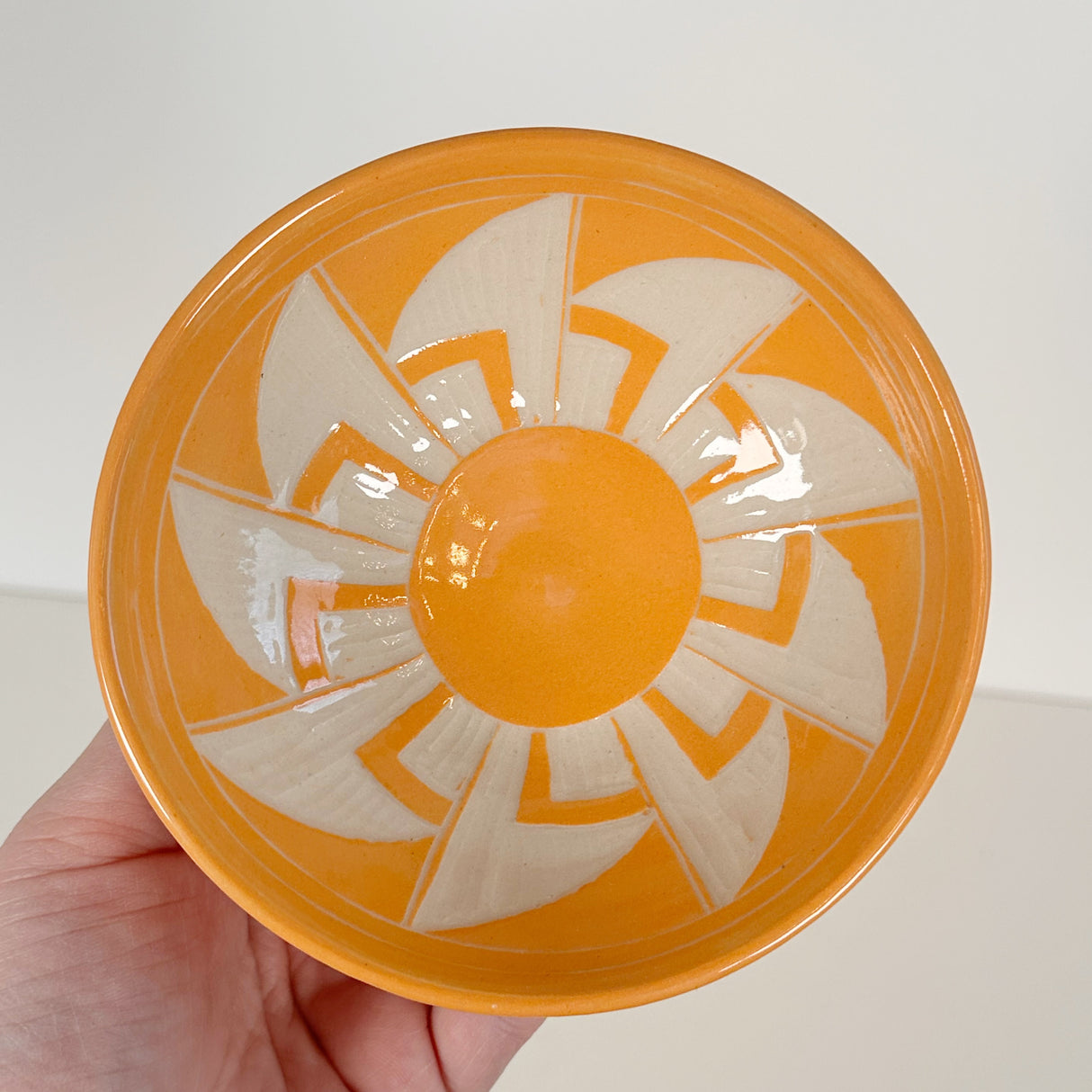 Creamy Orange Windmill Patterned Carved Bowl | Cindy Walker Davidson