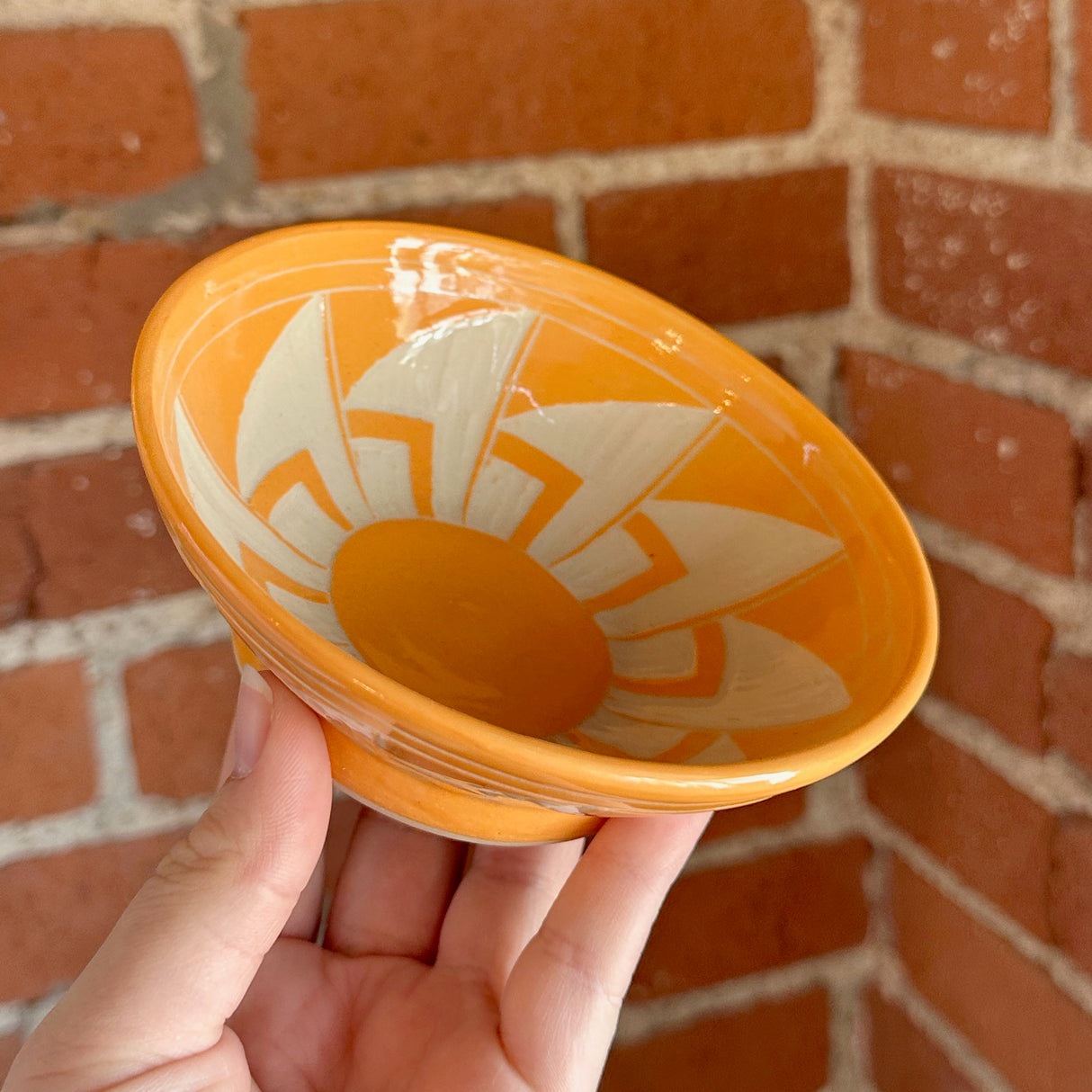 Creamy Orange Windmill Patterned Carved Bowl | Cindy Walker Davidson