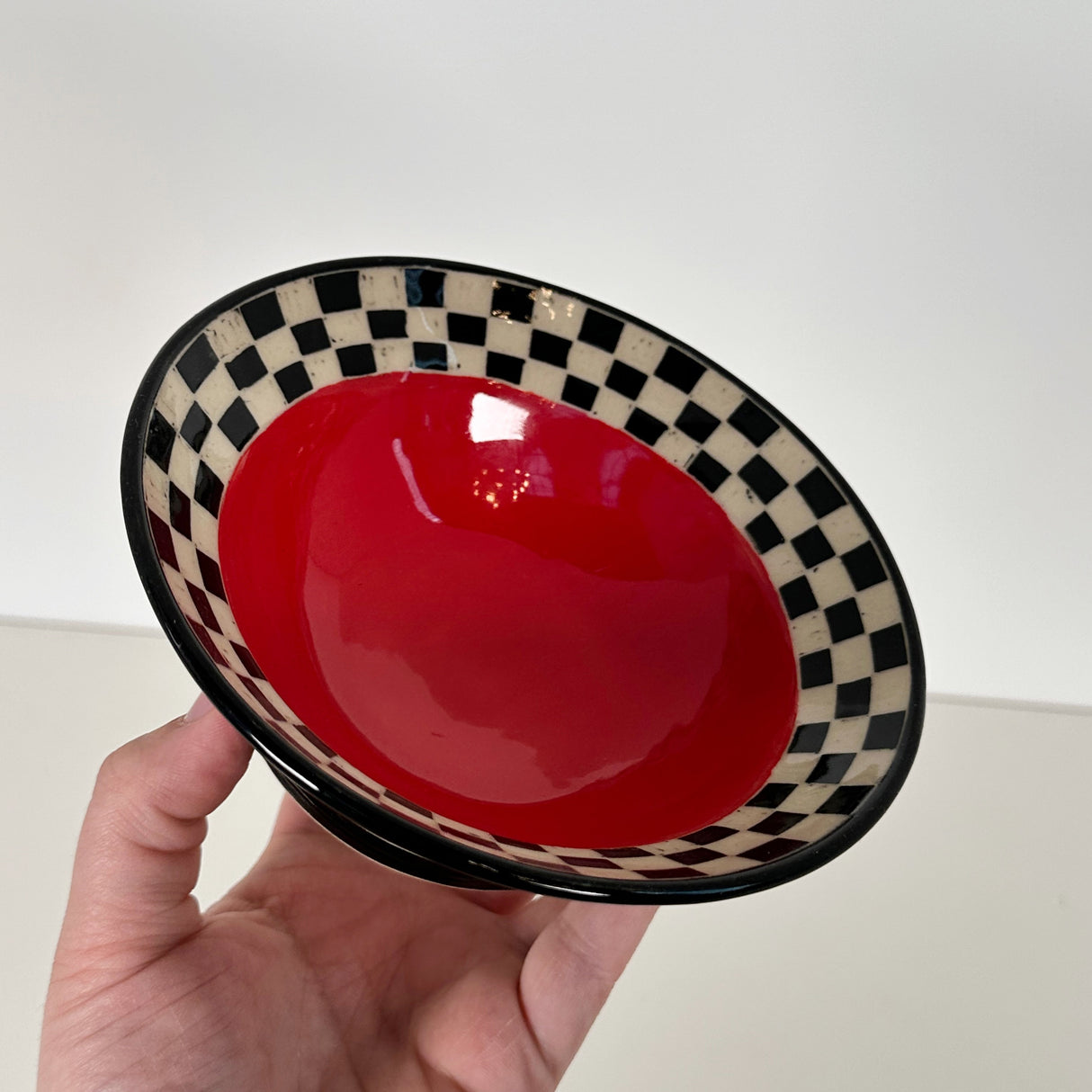 Red & Black Checkered Carved Bowl | Cindy Walker Davidson