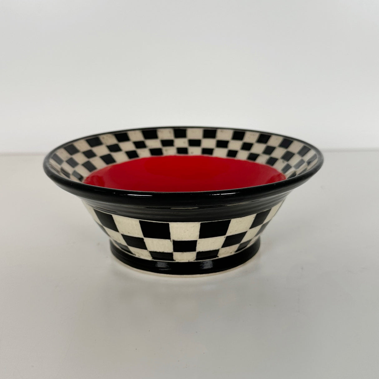 Red & Black Checkered Carved Bowl | Cindy Walker Davidson