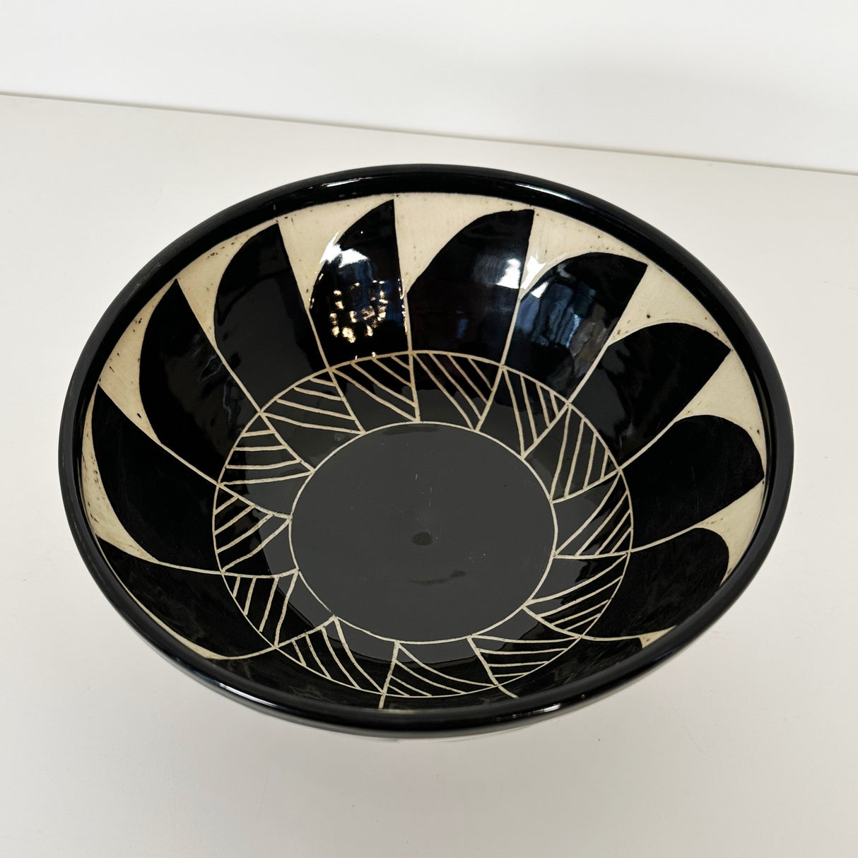 Black Bowl with Carved Fan Pattern | Cindy Walker Davidson