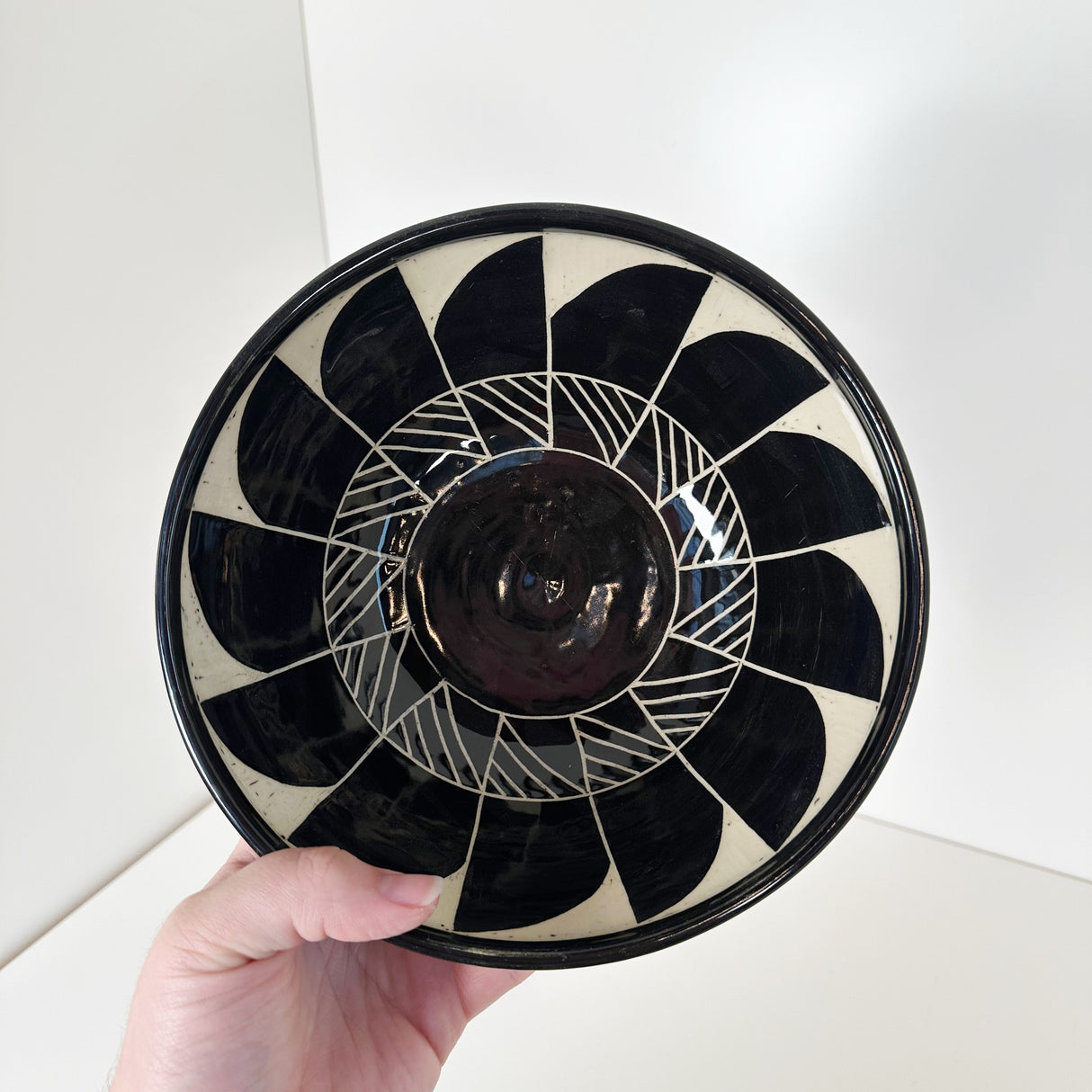 Black Bowl with Carved Fan Pattern | Cindy Walker Davidson