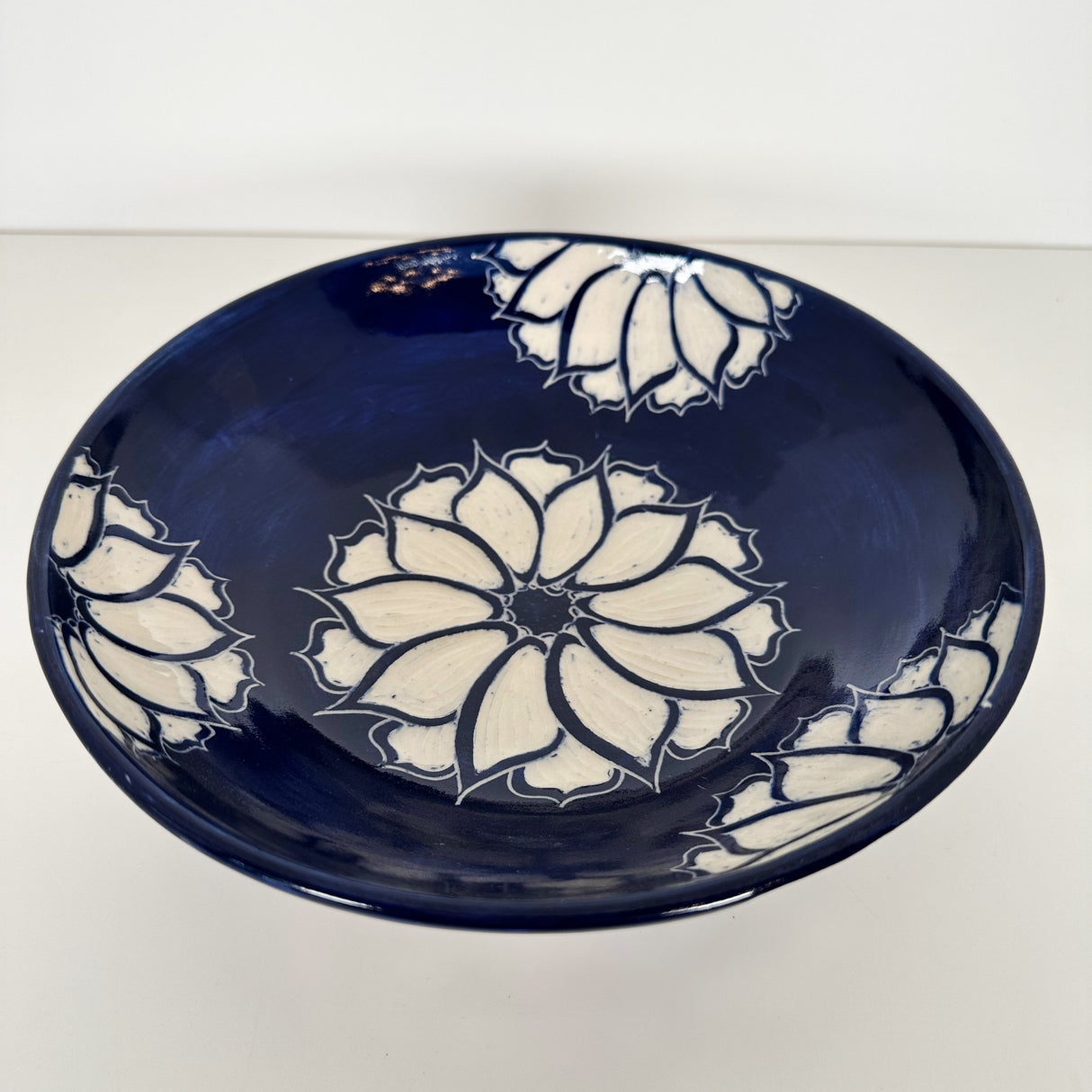 Cobalt Blue Floral Pattern Carved Bowl | Cindy Walker Davidson
