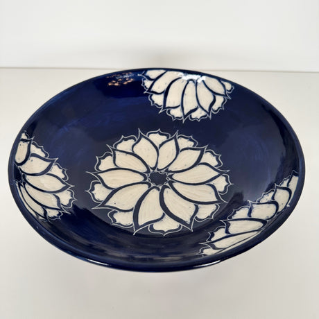 Cobalt Blue Floral Pattern Carved Bowl | Cindy Walker Davidson