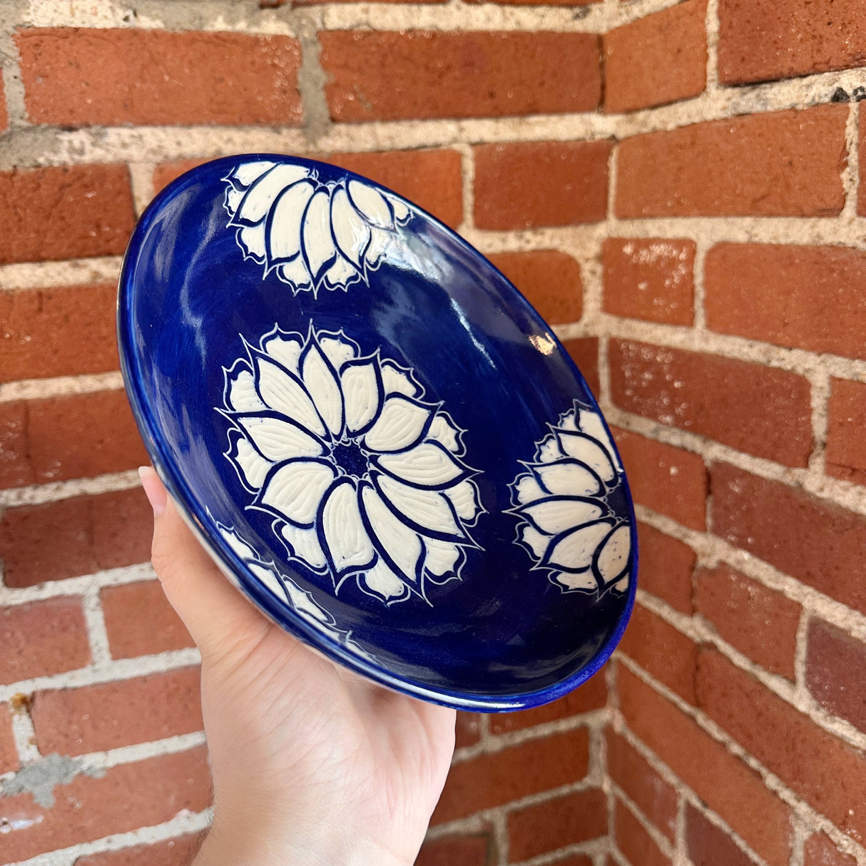 Cobalt Blue Floral Pattern Carved Bowl | Cindy Walker Davidson