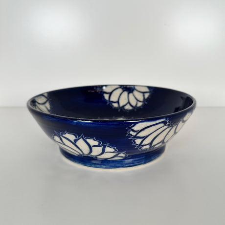 Deep Cobalt Blue Floral Pattern Carved Bowl | Cindy Walker Davidson