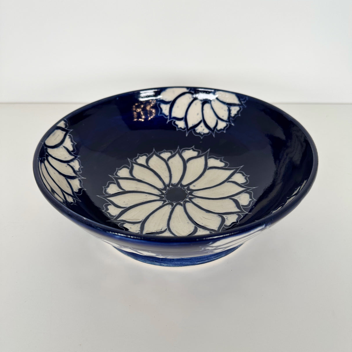 Deep Cobalt Blue Floral Pattern Carved Bowl | Cindy Walker Davidson