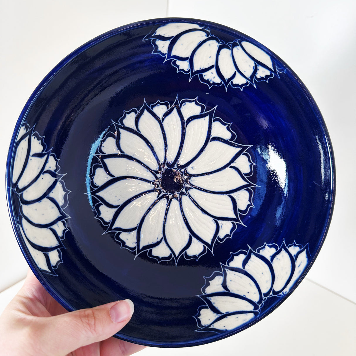 Deep Cobalt Blue Floral Pattern Carved Bowl | Cindy Walker Davidson