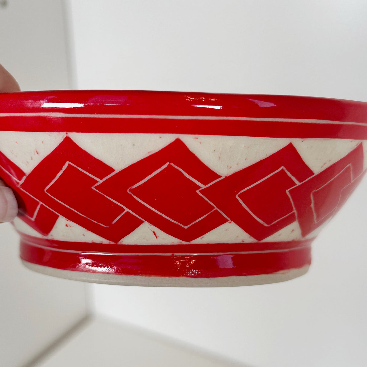 Small Red Tumbled Square Carved Bowl | Cindy Walker Davidson