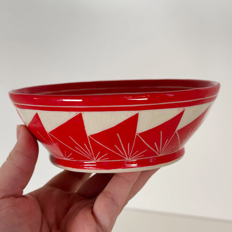 Small Red Fan Blade Carved Bowl | Cindy Walker Davidson