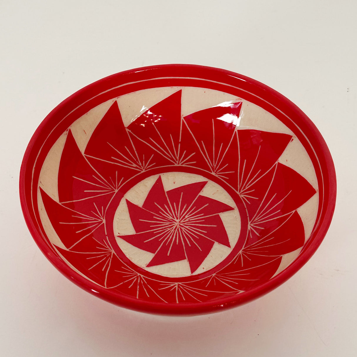 Small Red Fan Blade Carved Bowl | Cindy Walker Davidson