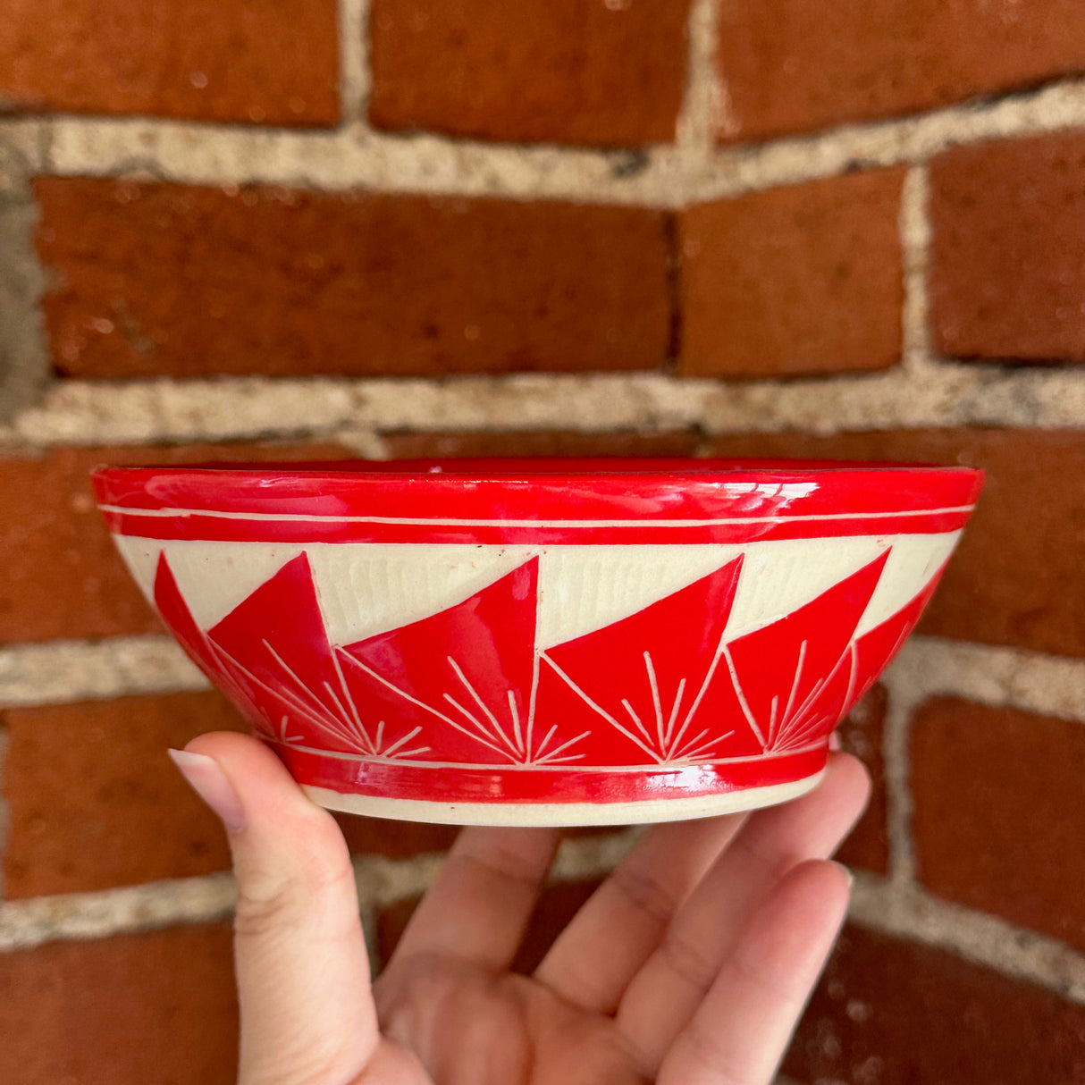 Small Red Fan Blade Carved Bowl | Cindy Walker Davidson