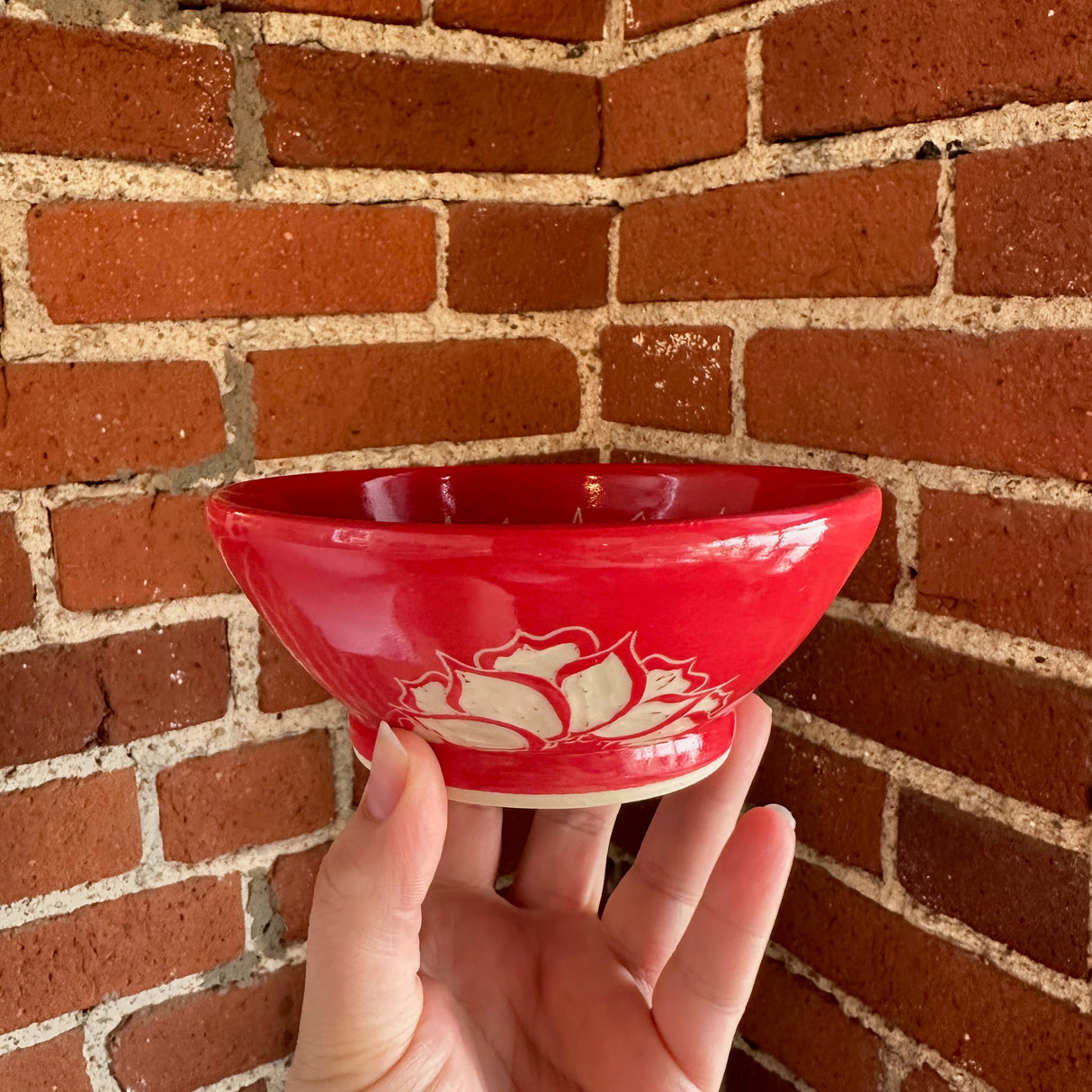 Small Red Floral Carved Bowl | Cindy Walker Davidson