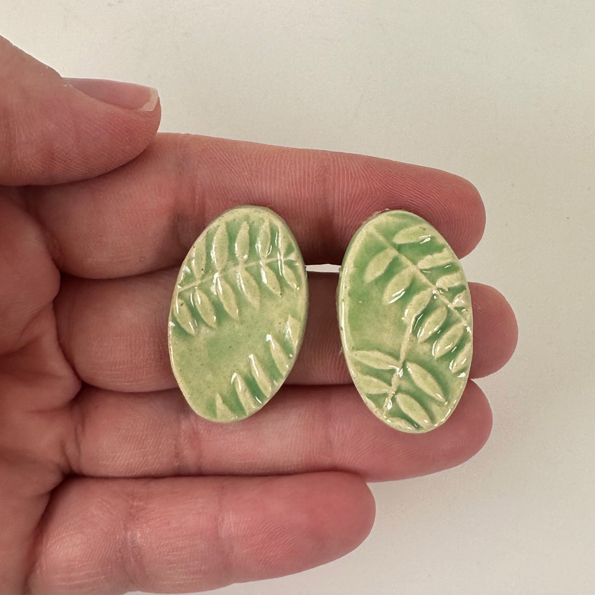 Medium Green Leaf Clay Earrings | Little Mouse Clayworks