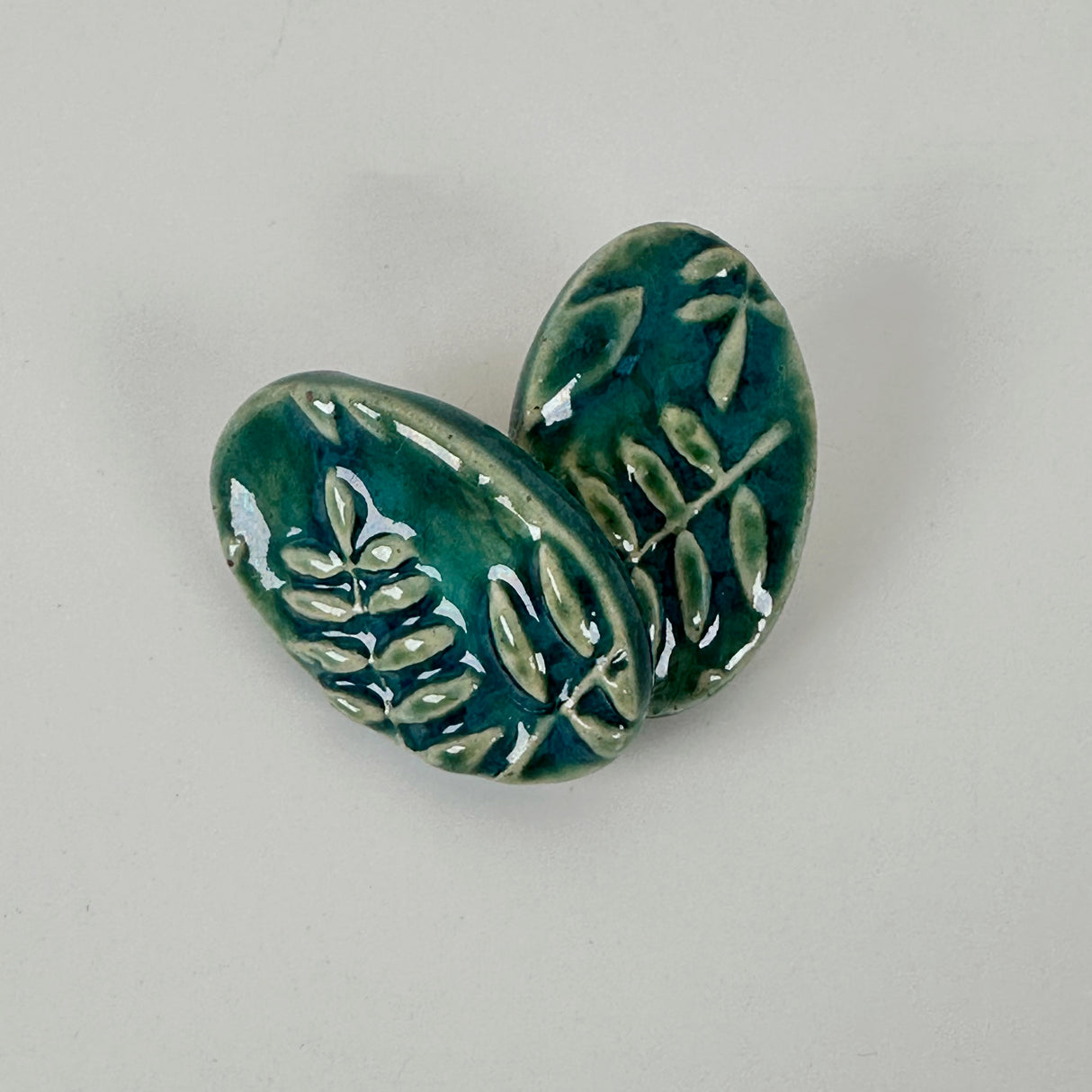Medium Blue Green Leaf Clay Earrings | Little Mouse Clayworks