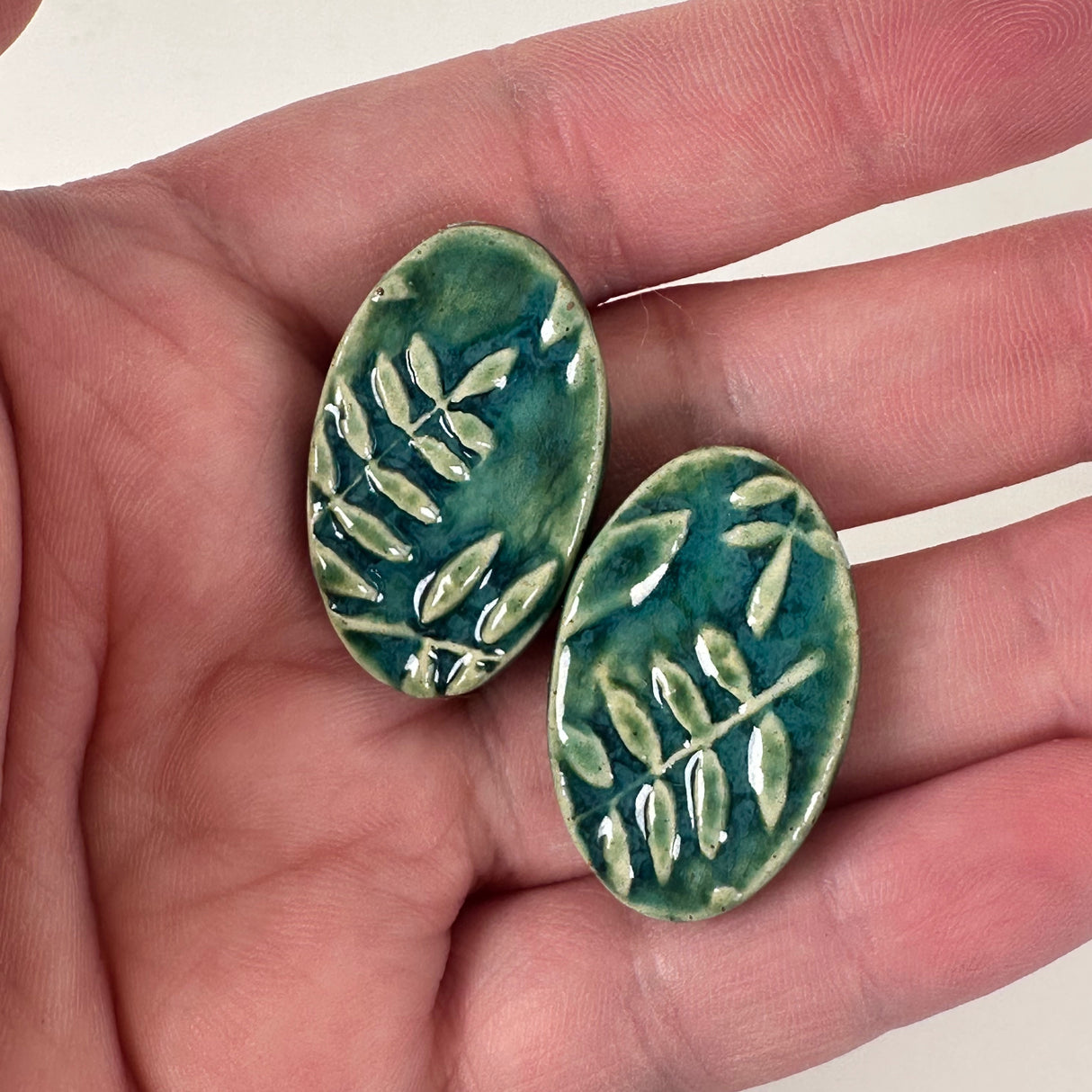 Medium Blue Green Leaf Clay Earrings | Little Mouse Clayworks