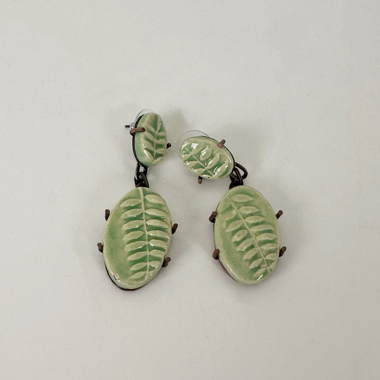 Dangly Green Leaf Clay Earrings | Little Mouse Clayworks