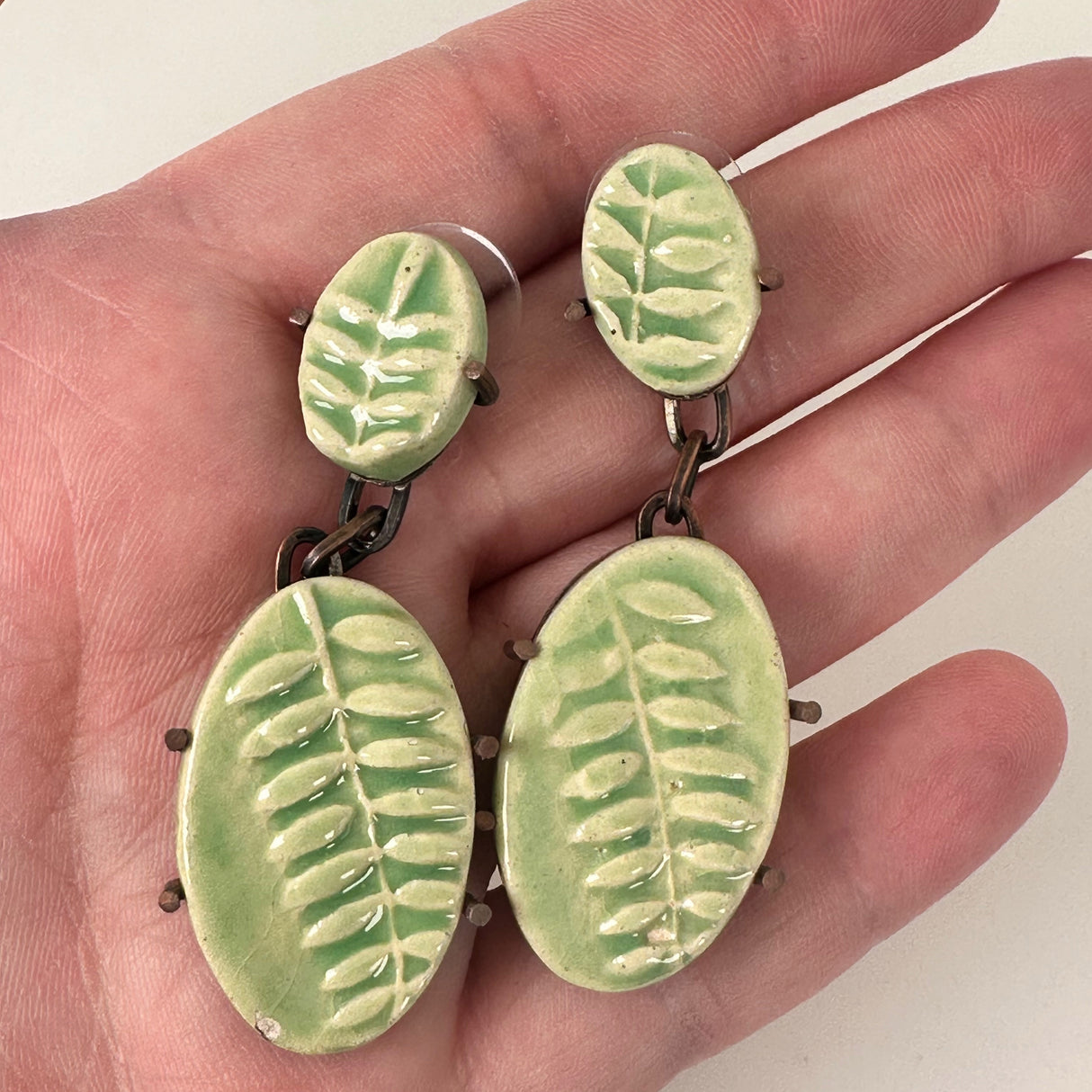 Dangly Green Leaf Clay Earrings | Little Mouse Clayworks