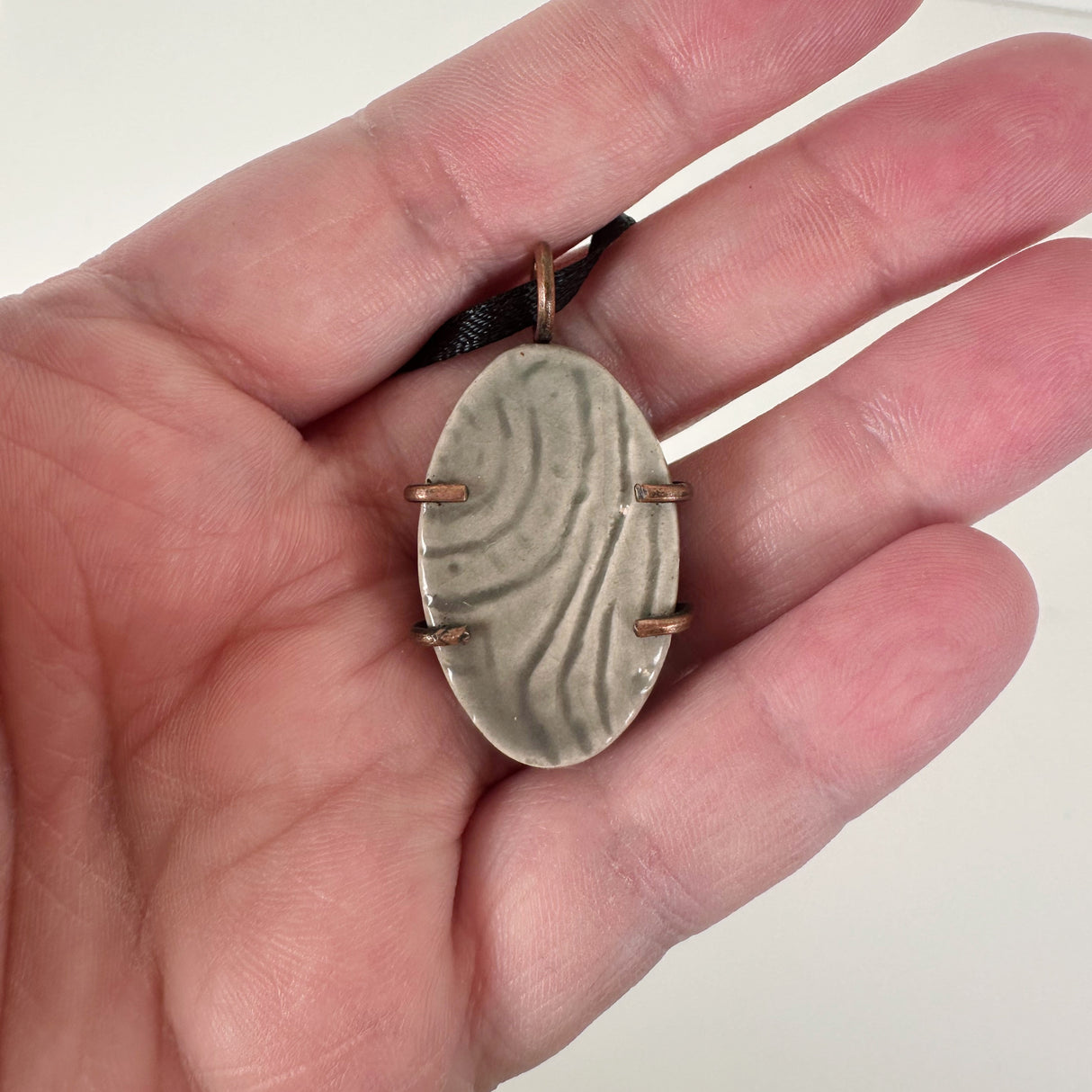 Gray Textured Clay & Copper Necklace | Little Mouse Clayworks