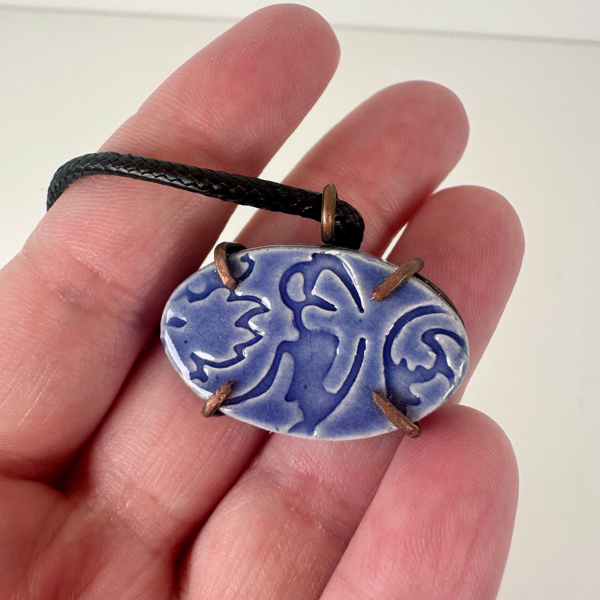 Blue Oval Clay & Copper Necklace | Little Mouse Clayworks