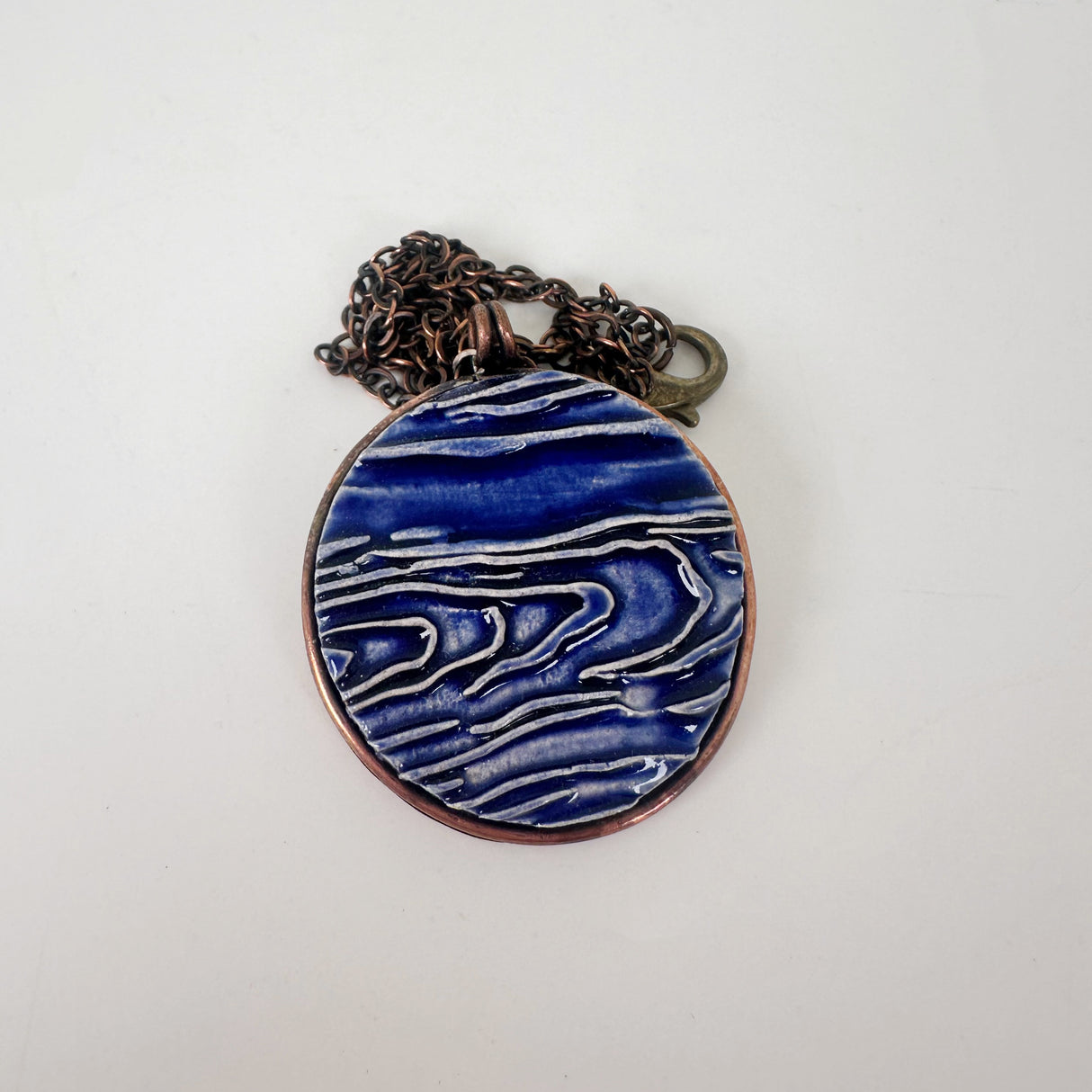 Round Cobalt Blue Clay & Copper Necklace | Little Mouse Clayworks