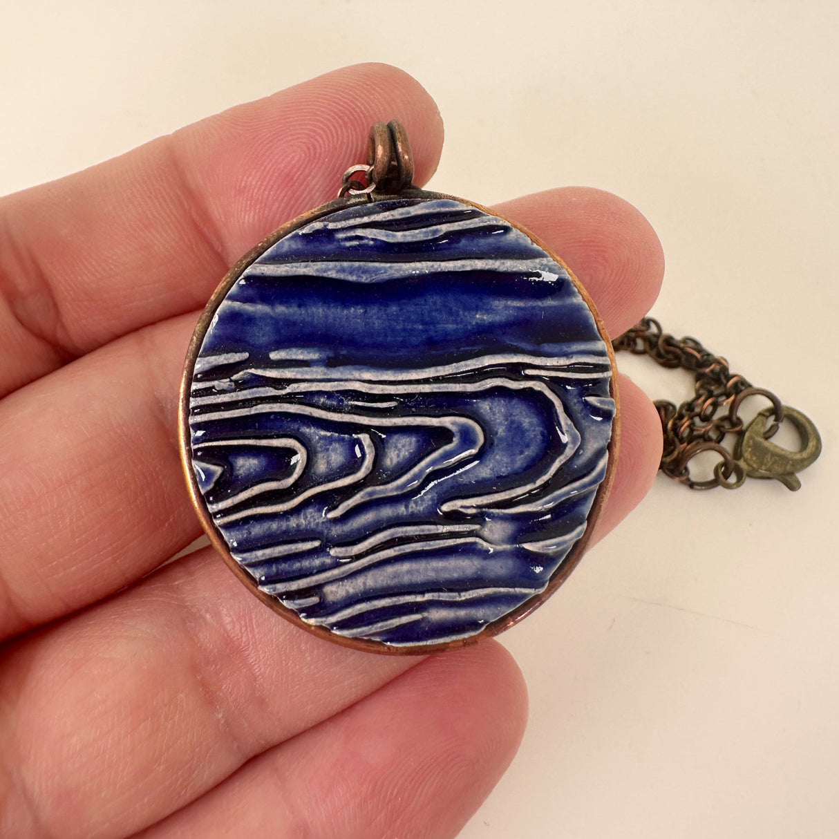 Round Cobalt Blue Clay & Copper Necklace | Little Mouse Clayworks