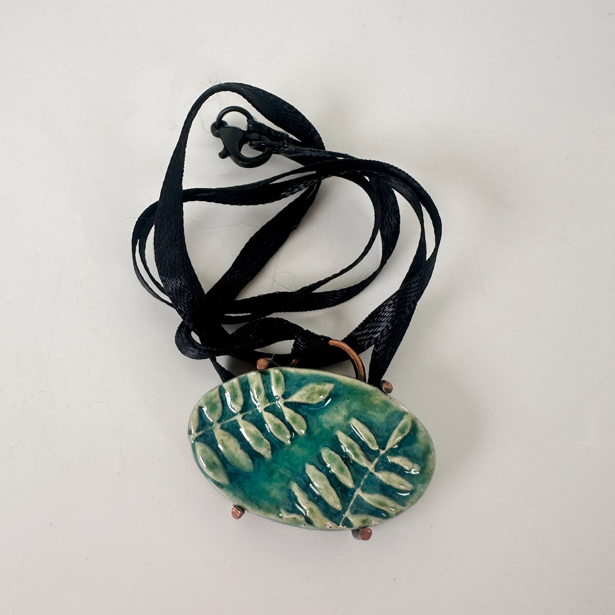 Leafy Blue Green Clay & Copper Necklace | Little Mouse Clayworks