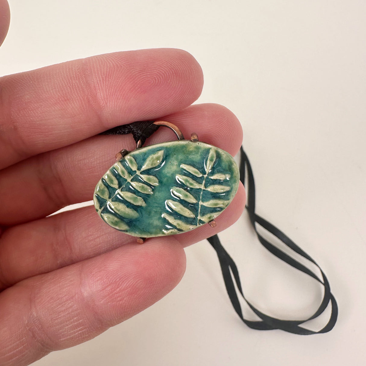 Leafy Blue Green Clay & Copper Necklace | Little Mouse Clayworks