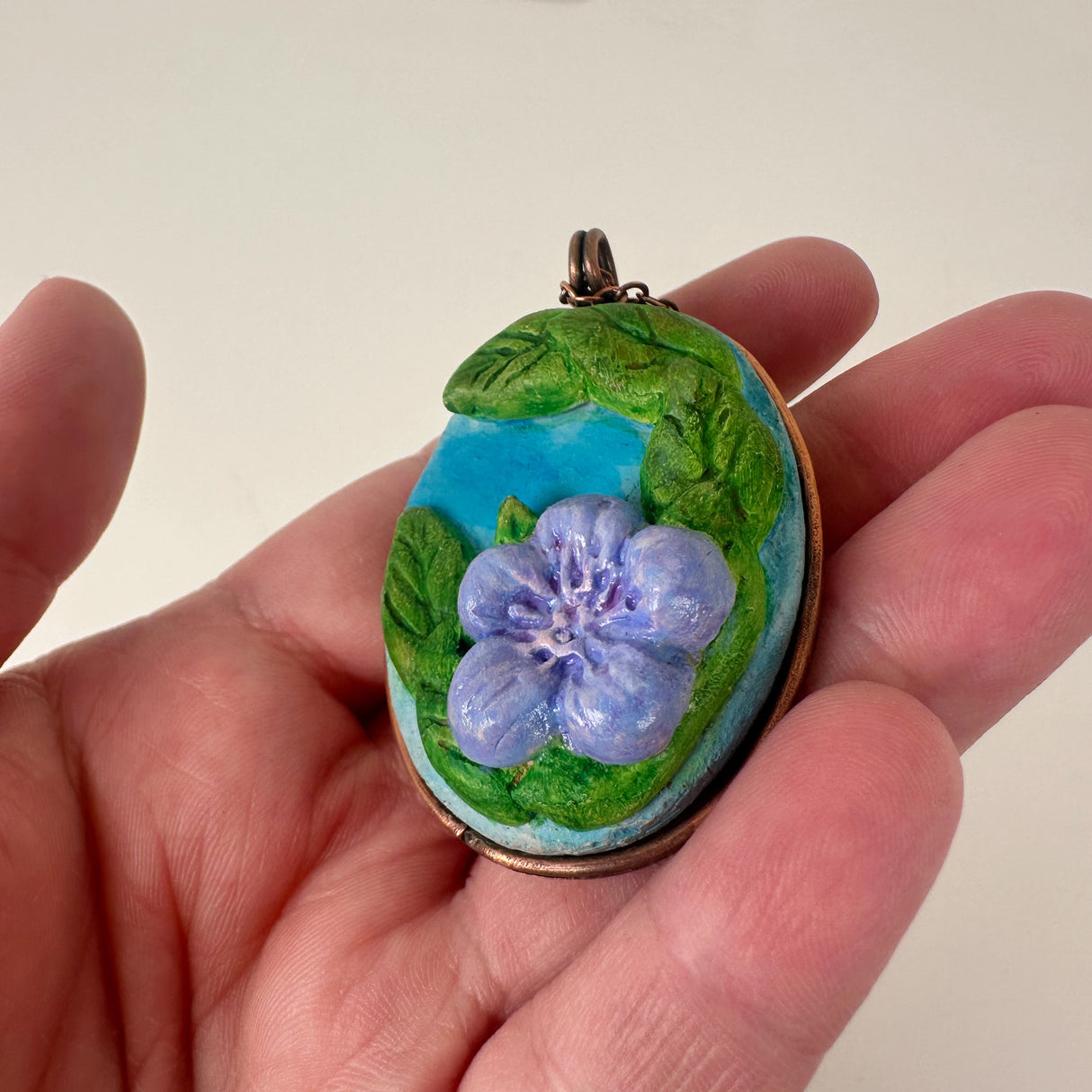 Sculpted Flower Clay & Copper Necklace | Little Mouse Clayworks