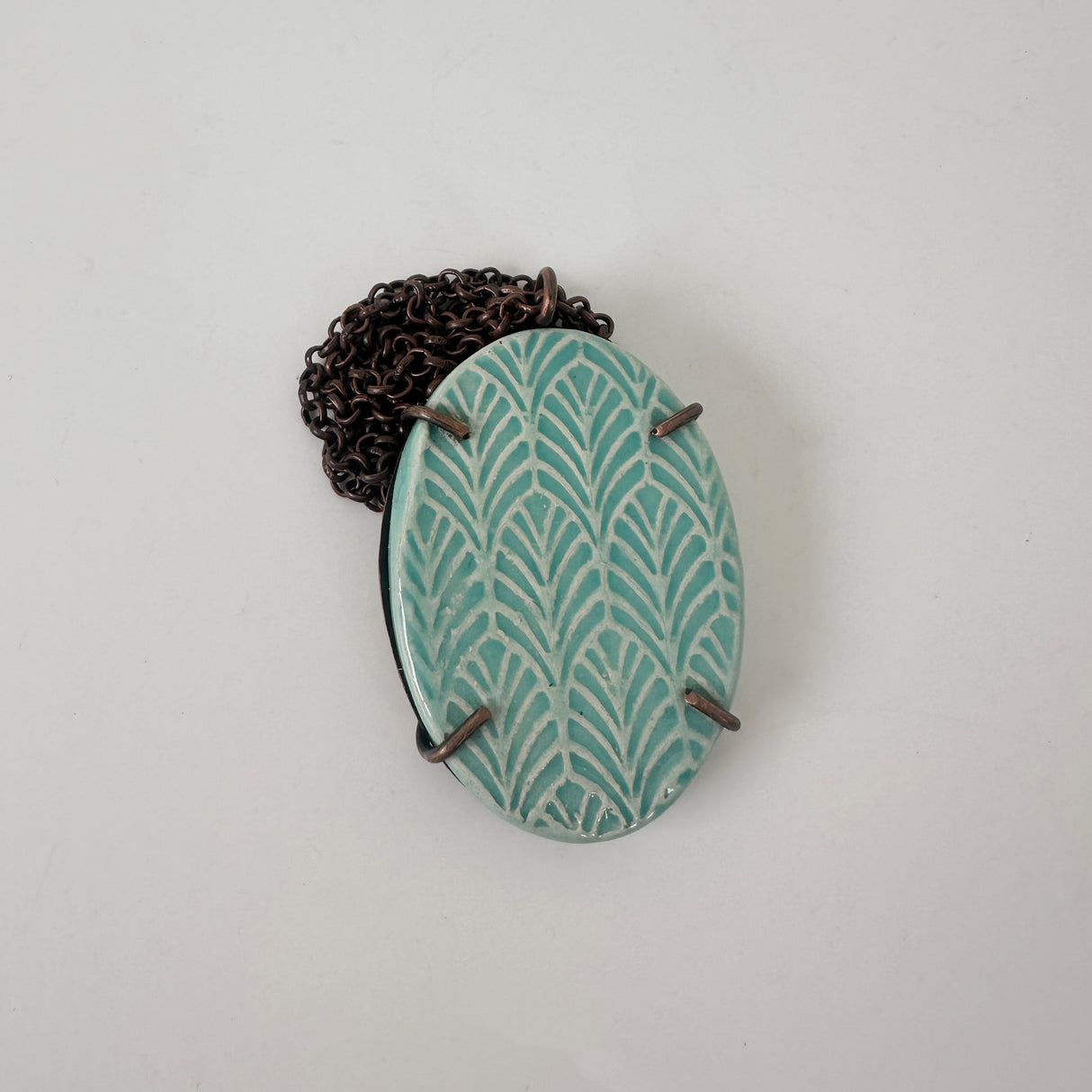 Textured Turquoise Clay & Copper Necklace | Little Mouse Clayworks