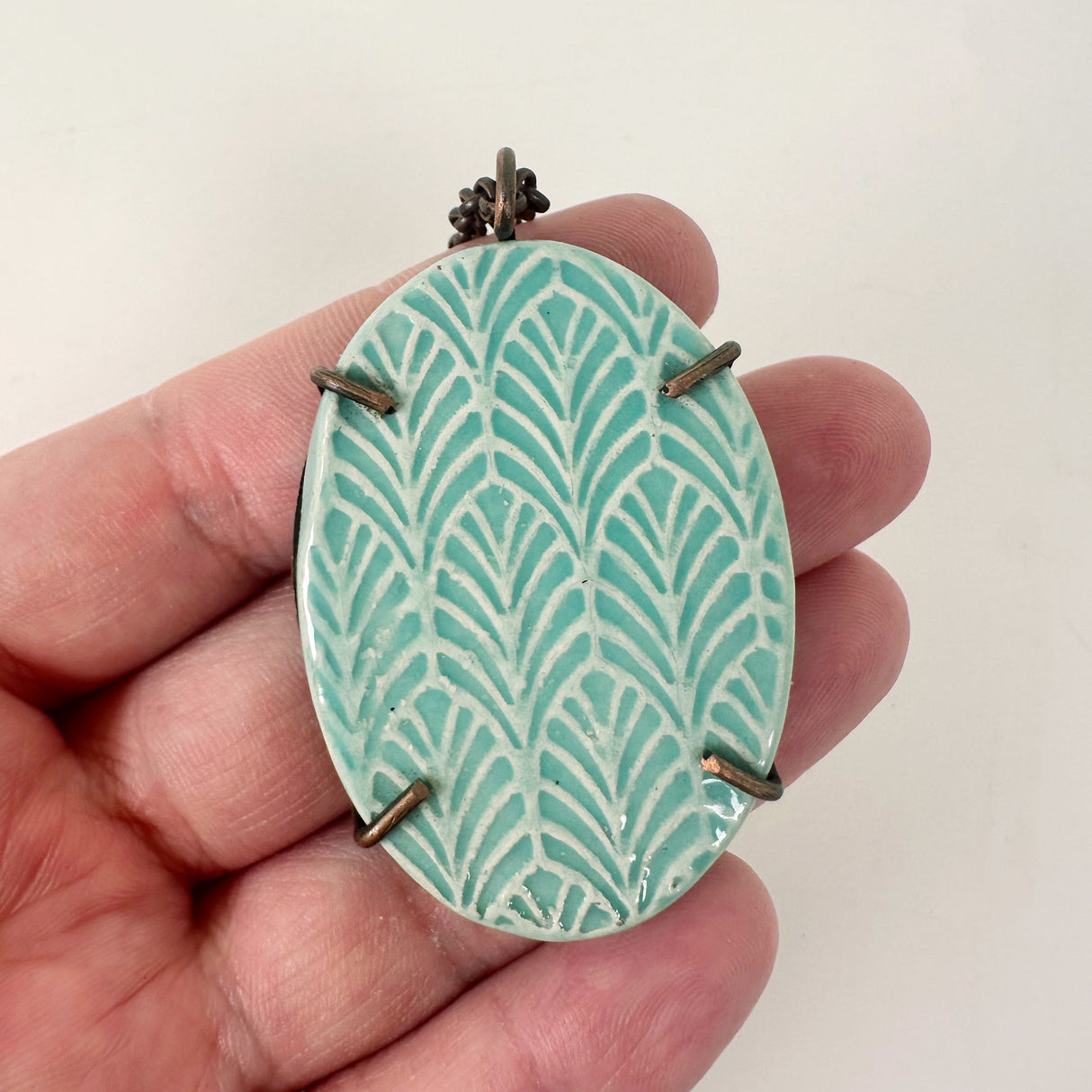 Textured Turquoise Clay & Copper Necklace | Little Mouse Clayworks