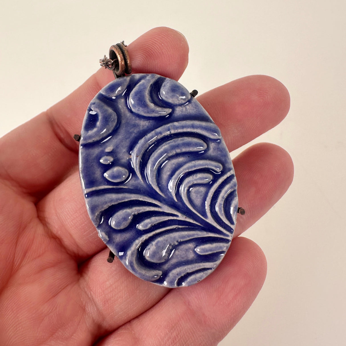 Textured Deep Blue Clay & Copper Necklace | Little Mouse Clayworks