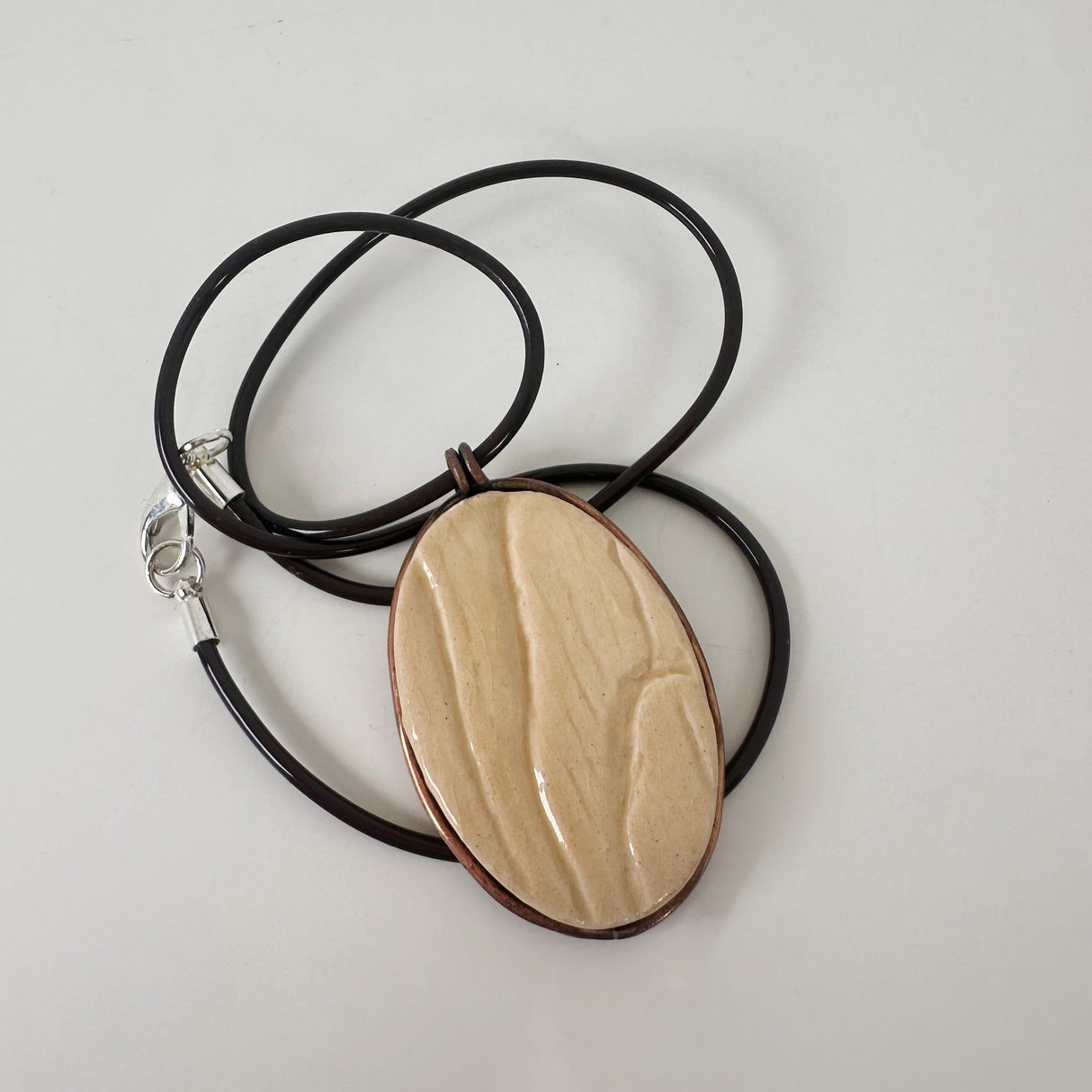 Sandy Wood Textured Clay & Copper Necklace | Little Mouse Clayworks