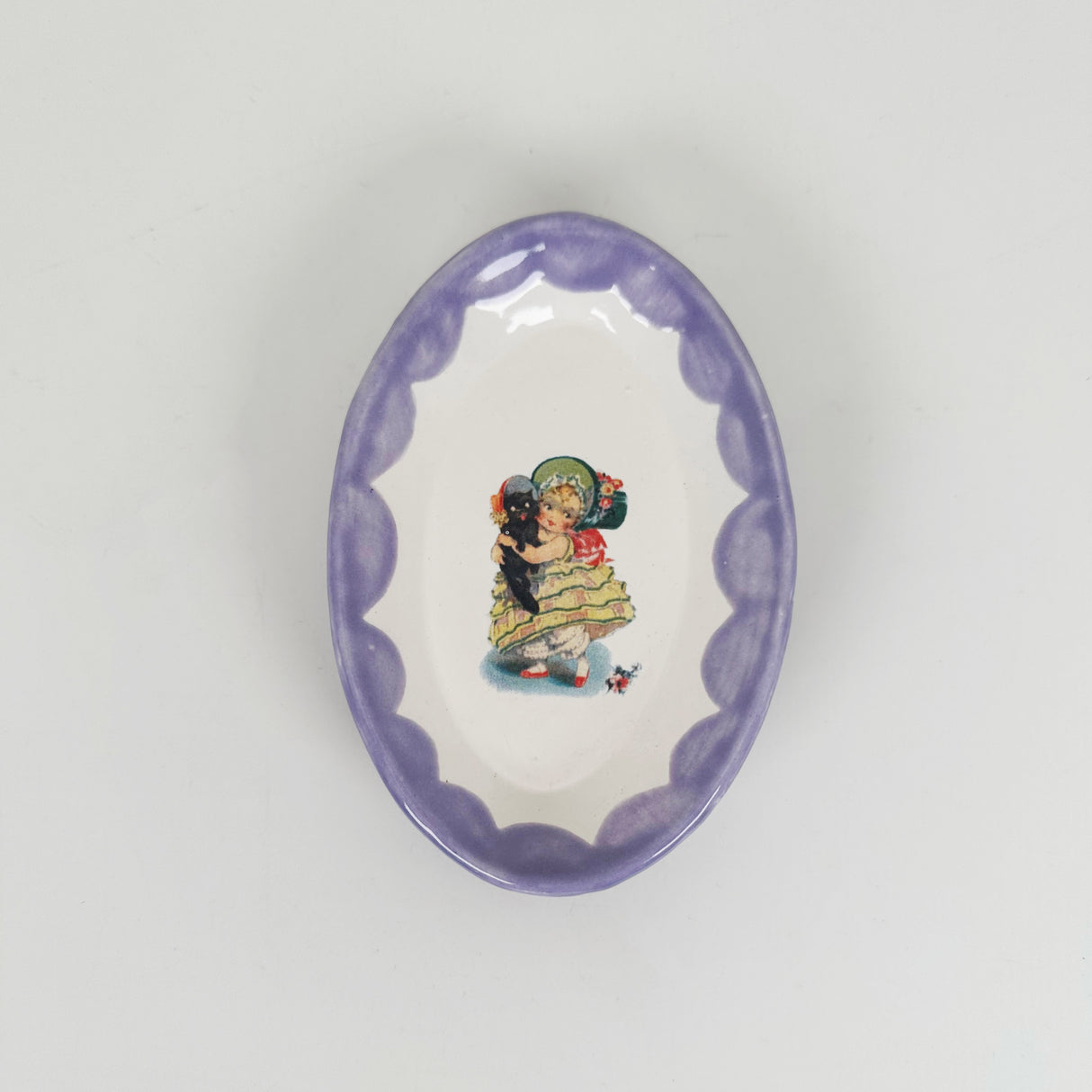 Little Girl & Cat Purple Oval Mini Dish | Jessica Walker