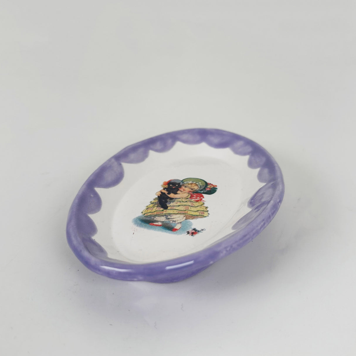 Little Girl & Cat Purple Oval Mini Dish | Jessica Walker