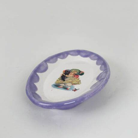 Little Girl & Cat Purple Oval Mini Dish | Jessica Walker