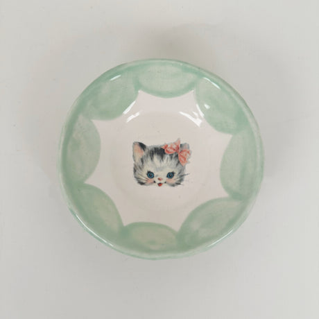 Aqua Mini Dishes Featuring Vintage Cat Artwork | Jessica Walker