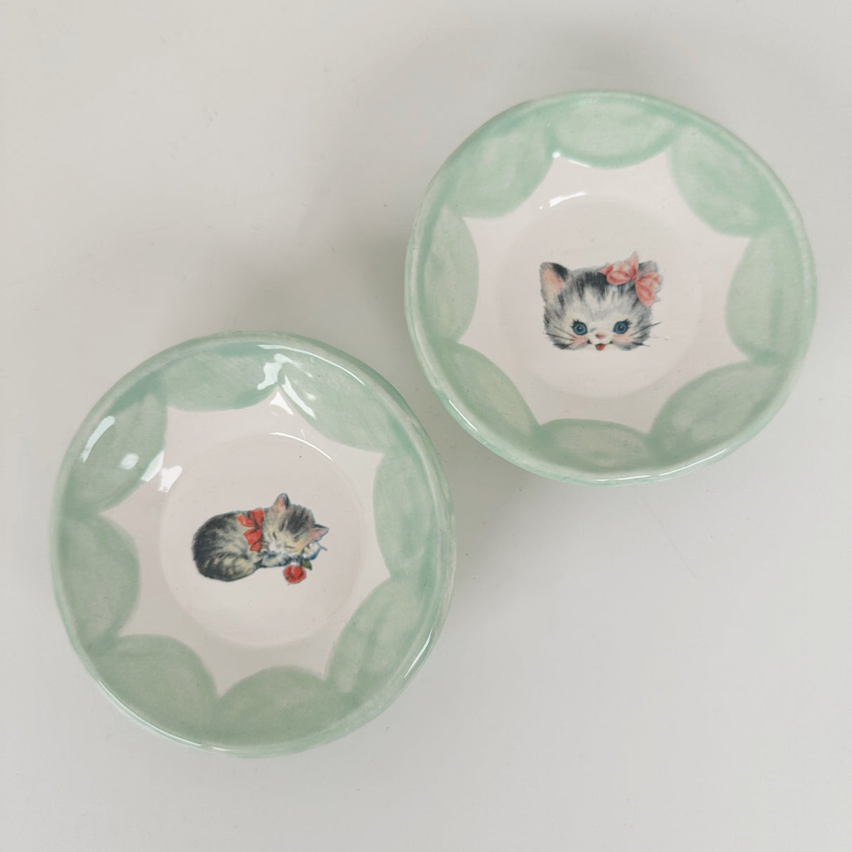 Aqua Mini Dishes Featuring Vintage Cat Artwork | Jessica Walker