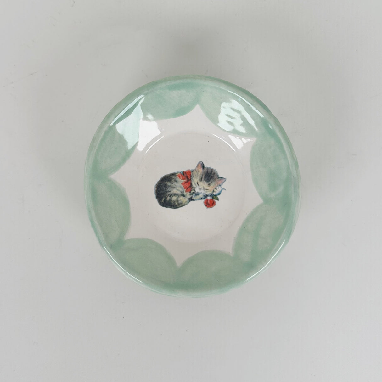 Aqua Mini Dishes Featuring Vintage Cat Artwork | Jessica Walker