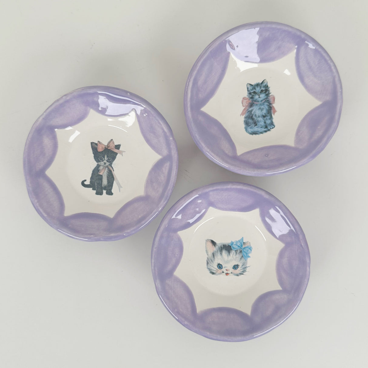 Purple Mini Dishes Featuring Vintage Cat Artwork | Jessica Walker