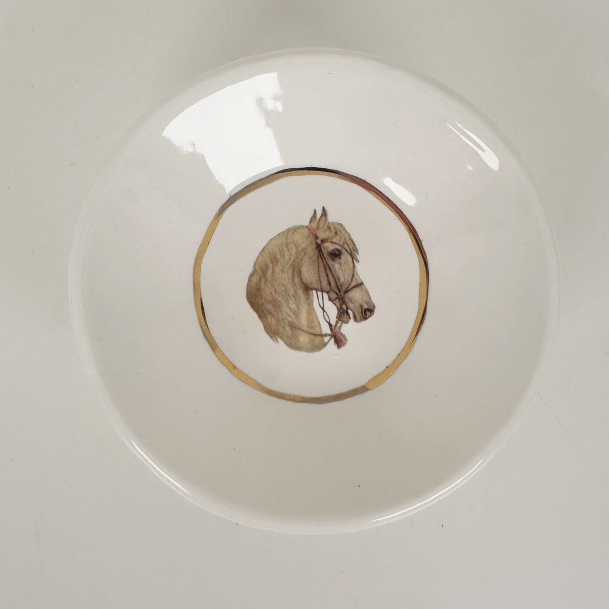 White Dish Featuring Vintage White Horse Artwork | Jessica Walker