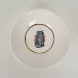 White Dish Featuring Vintage Artwork- Cat with Pink Bow | Jessica Walker