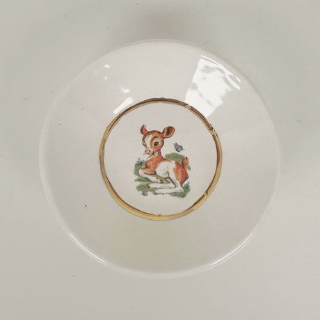 White Dish Featuring Vintage Artwork & Hook for Hanging - Baby Cow | Jessica Walker