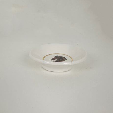 White Dish Featuring Vintage Artwork & Hook for Hanging - Brown Horse | Jessica Walker
