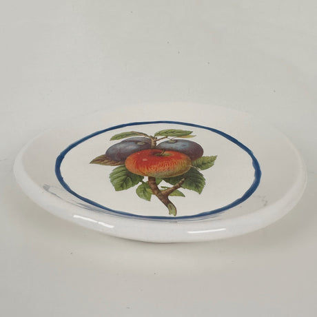 White Dish Featuring Vintage Artwork & Hook for Hanging - Apples & Plums | Jessica Walker
