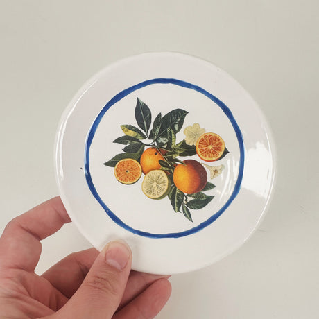 White Dish Featuring Vintage Artwork & Hook for Hanging - Orange Branch | Jessica Walker